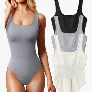 OQQ Women's Ribbed Bodysuit Cream